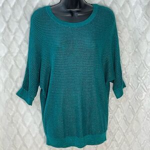 NWT Apt 9 Large Open Stitch Sweater - Green Metallic - Dolman Pullover